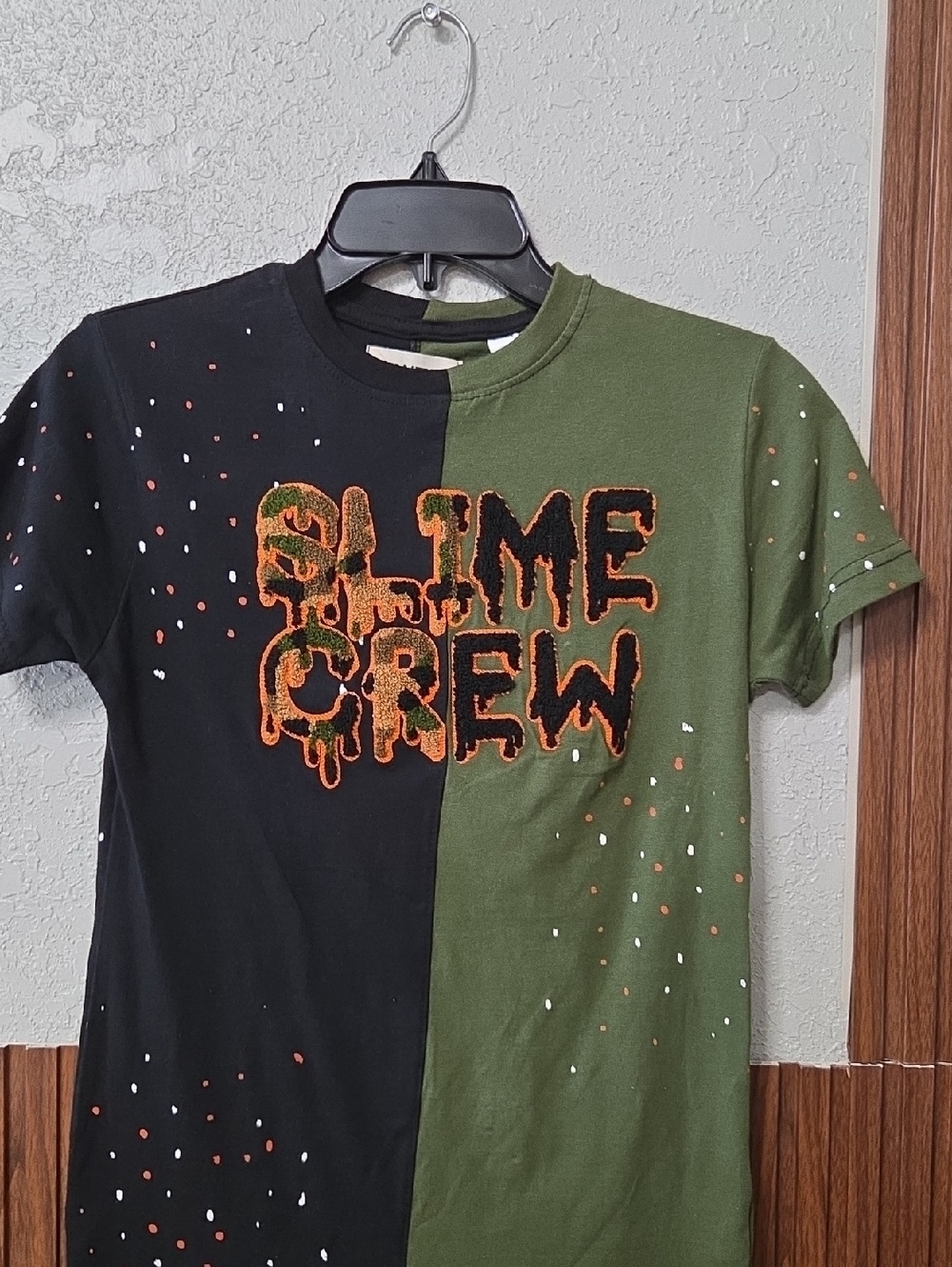 Slime Crew Split Black & Olive Green Kids Short Sleeve Tee
